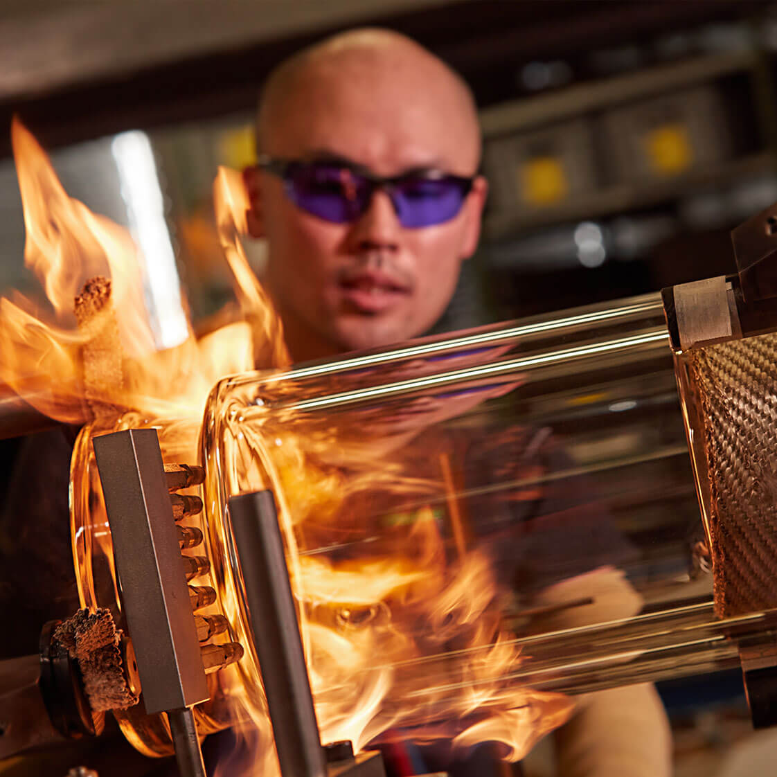 GlasKeller staff glassblowing vessel in lathe